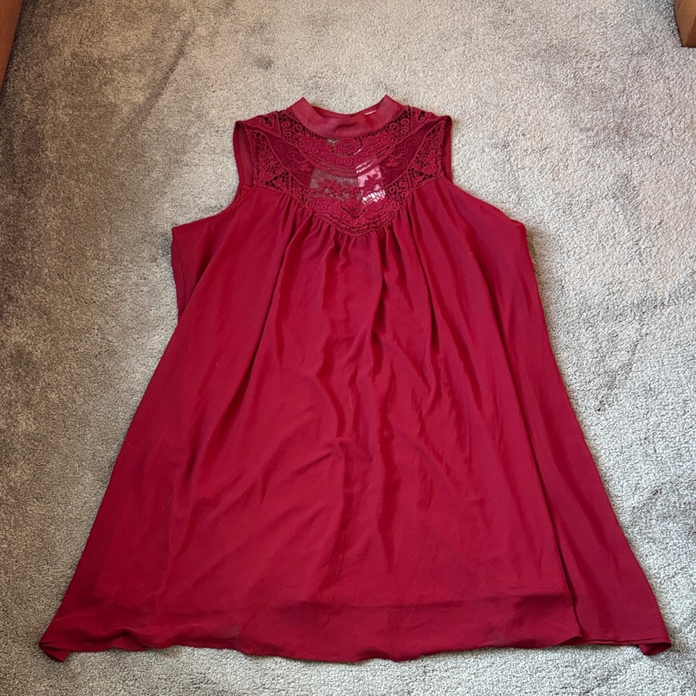 Free 2 Luv Red Lace Mock Neck Sleeveless Swing Dress NWT SIZE 2X